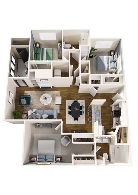 Floor plan for 3 beds, 2 baths, 1457 sqft